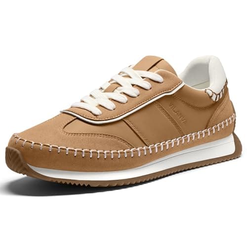 Vilanva Women's Camel Fashion Sneakers Casual Tennis Shoes with Non-Slip Retro Gum Sole Ladies Walking Trendy Footwear Size 8 - Image 1