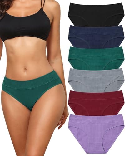 Oegho 6 Pack Cotton Hipster Underwear For Women Plus Size Soft Strench Breathable S-XXL - Image 1