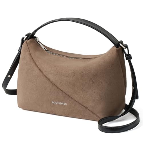 BOSTANTEN Suede Leather Crossbody Bags for Women Vintage Shoulder Purse Slouchy Hobo Handbag with Adjustable Strap, Grey - Image 1