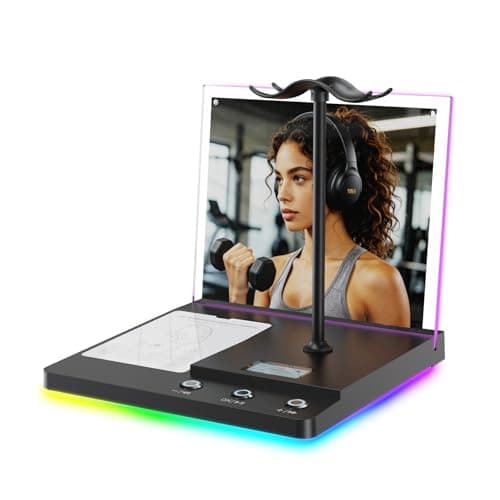 1Mii Bluetooth Headphone Stand for Audio/Music Demo, RGB Lighting, TF/USB/AUX Inputs, Dual Headset Display with USB-C Charging Port, Acrylic Sign Holder for Store, Retail, Trade Show & Exhibition - Image 1