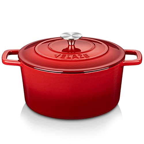 Velaze 6 QT Enameled Cast Iron Dutch Oven, Dual Handles Pot with Lid, Heavy-Duty Non-stick Round Oven for Bread Baking, Stewing, Roasting, Good Sealing for All Heat Source (Red) - Image 1