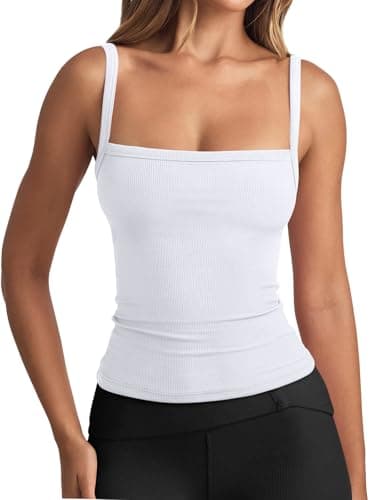 REORIA Women's Square Neck Tank Top Sleeveless Ribbed Basic Crop Tops Going Out Outfits White X-Small - Image 1