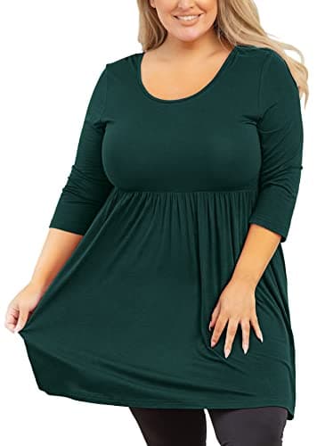 AusLook Plus Size Tunic for Women 3/4 Sleeve Dark Green 2X Crewneck Christmas Tops Christmas Clothing Flowy Blouse Babydoll Summer Fall Winter Maternity Shirts - Image 1