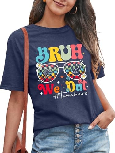 Bruh We Out Teachers Shirt for Women Last Day of School Tshirt End of The School Year Tee Schools Out Life Summer Tops Darkblue - Image 1