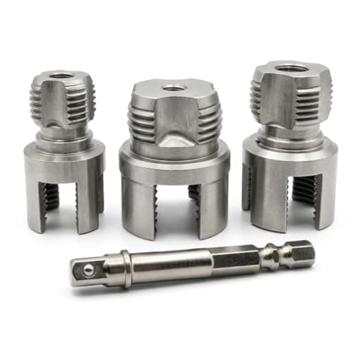QYXLZUR PVC Pipe Threader Set (1/2", 3/4", 1"), Pipe Threading Tool Attachment for Drill, 2-in-1 Internal & External Thread Maker for PVC & Plastic Water Pipes, Plumbing Tap & Die Kit - Image 1