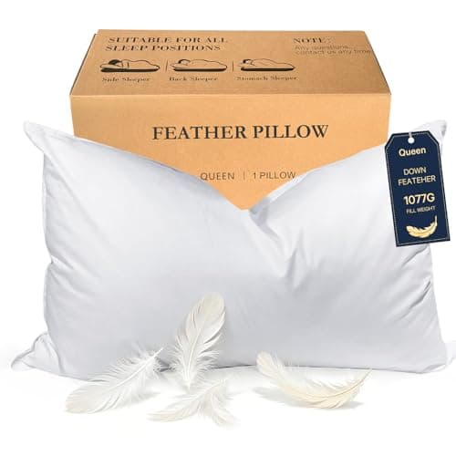 BHZ Goose Down Feather Pillows Queen Size - Hotel Collection Bed Pillows for Sleeping Medium Firm Soft Support Pillow for Side and Back Sleepers with Breathable Cover - Image 1