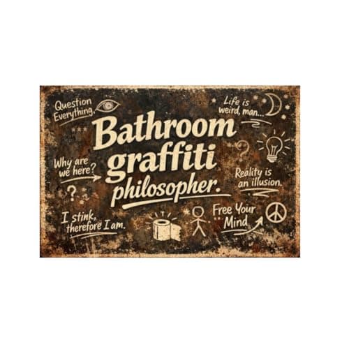 Bathroom Graffiti Philosopher Vintage Metal Tin Sign 8x12 Inch Funny Bathroom Wall Decor Retro Rustic Humor Plaque with Sarcastic Quotes for Restroom Man Cave Office Home with Pre Drilled Holes - Image 1
