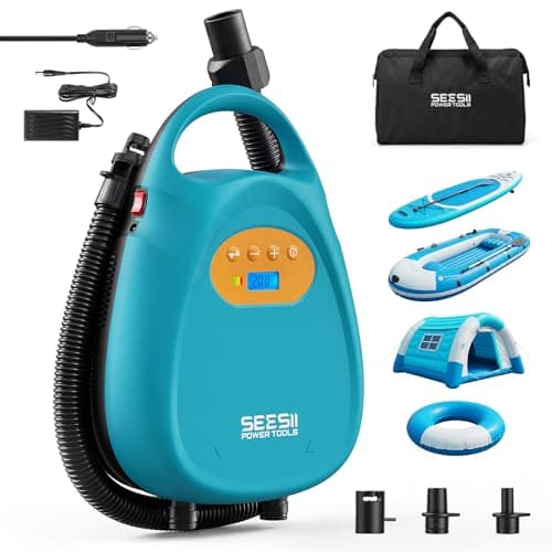 Seesii Cordless Paddle Board Pump Electric, Rechargeable 20PSI SUP Pump, Intelligent Dual Stage Fast Inflation & Deflation, Portable High Pressure Auto-Off Air Pump for Paddleboards, Boat, Kayaks - Image 1