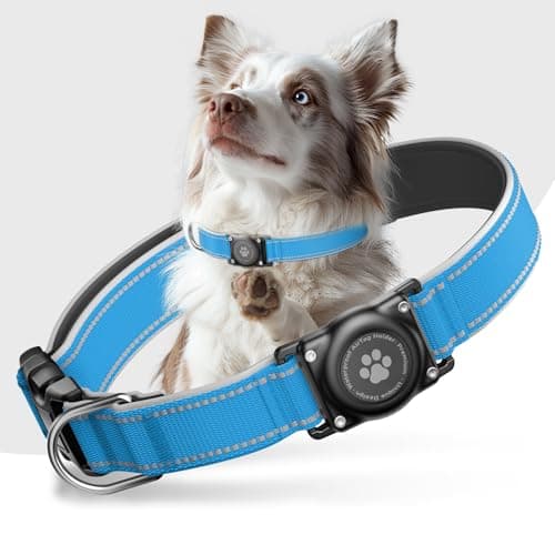 AirTag Dog Collar, IP68 Waterproof Air Tag Dog Collar Holder, Reflective, Ultra-Durable, Comfortable Padded, Heavy Duty Dog Collars for Small Medium Large Dogs (Oceanblue, L)