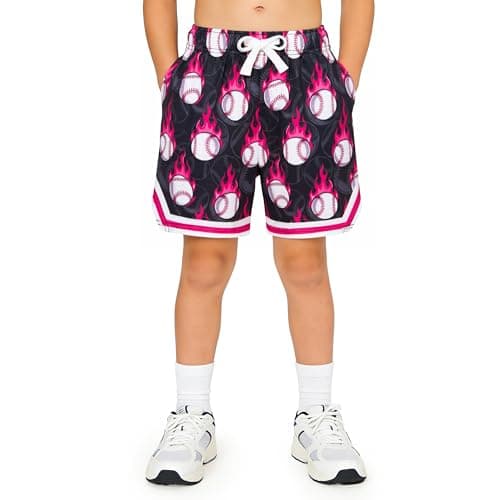 Cozople Boys Baseball Shorts Size 8 Kids Athletic Shorts Black Quick Dry Durable Active Shorts for Playing Basketball - Image 1
