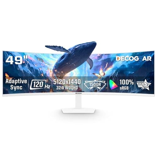 Deco Gear 49" Curved Ultrawide 5K Gaming Monitor, 32:9, 120 Hz, 101% NTSC 100% sRGB, USB-C 65W, Adjustable, Home Office and Entertainment Workstation - Exclusive White Edition - Image 1