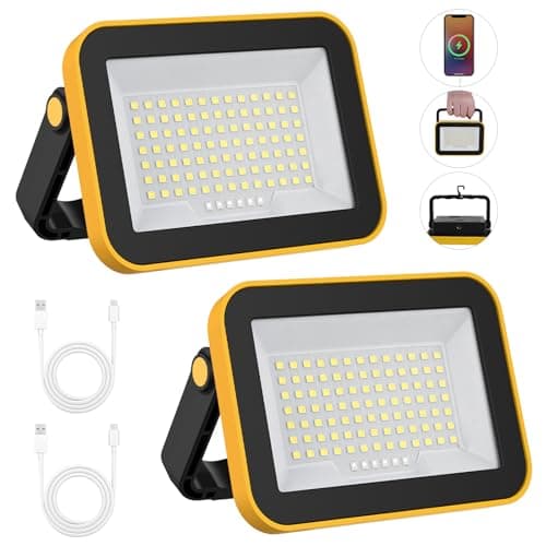 2 Pack Rechargeable Work Light, T-SUNUS Super Bright Portable SMD Flood Lights 5 Modes Battery Powered Job Site Lighting with Stand 180° Adjustable for Car Repairing Camping Fishing Hiking Emergency - Image 1
