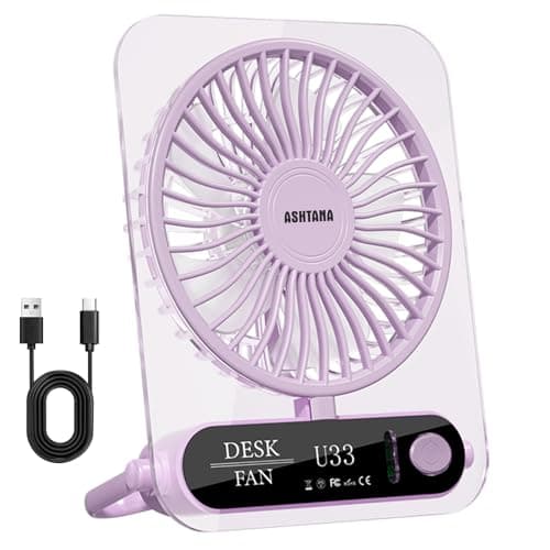 ASHTANA Ultra-Slim Desk Fan, 1.38" Portable Personal Fan, Unique Transparent Design, 4 Speeds & Natural Wind, 2000mAh Rechargeable USB Fan for Travel Office Bedroom - Pink [Patent: ZL 2025 3 0234996.1 - Image 1