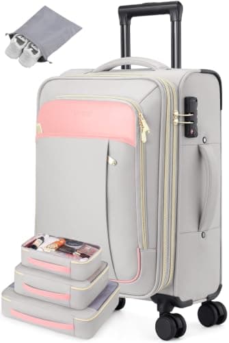 Softside Expandable Carry On Luggage, Top Opening 20 Inch Suitcase with TSA Lock& Spinner Wheels, Front-Access 15.6 in Laptop Compartment, 4 Packing Cubes, Airline Approved for Travel Business Trip - Image 1
