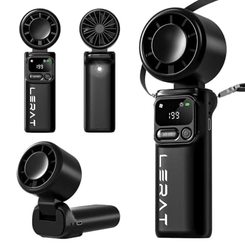 Lerat Portable Handheld Turbo Fan, 5-Speed High Power Mini Fan, 4000mAh Rechargeable Battery Operated, 3-in-1 Foldable Personal Fan for Travel, Beach, Cruise, Gifts for Women Men, Black - Image 1