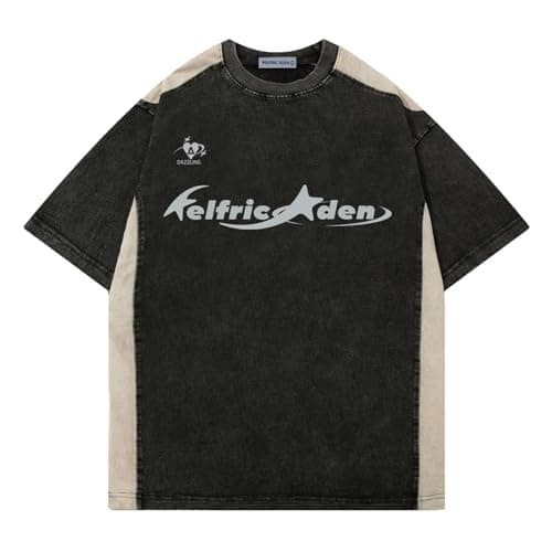 Aelfric Eden Graphic Tees Y2k Washed Oversized T Shirt Colorblock Streetwear Shirts Unisex Casual Summer Tops Black