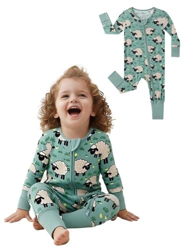 Infant Boys Girls Outfit Clothes Set Newborn Baby Romper Bamboo Long Sleeve Zipper Bodysuit Jumpsuit (Lamb, 12-18M) - Image 1