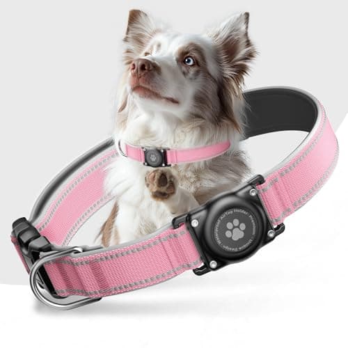 AirTag Dog Collar, IP68 Waterproof Air Tag Dog Collar Holder, Reflective, Ultra-Durable, Comfortable Padded, Heavy Duty Dog Collars for Small Medium Large Dogs (Light Pink, L) - Image 1