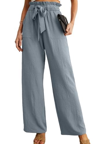 HiMONE Women's Petite Wide Leg Pants with Pockets High Waist Adjustable Knot Loose Casual Trousers Business Work Casual Pant - Image 1