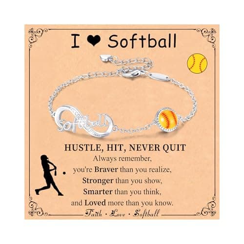 Miss Chipmunk Softball Bracelet for Girls Teen Women,14K Gold Plated Infinity Charm Link Bracelet Sports Accessories Jewelry Gifts for Lovers Players Team Coach(Softball,Silver) - Image 1