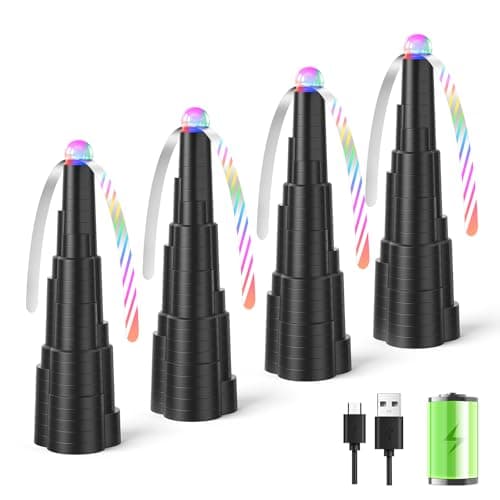VEUIEIZT Fly Fans for Tables, Rechargeable Fly Fan, Tabletop Bug Fans with Colorful Light, Foldable Fly Spinner with Soft Holographic Blades for Picnic, Restaurant, Party, Home, BBQ (4 Pack) - Image 1