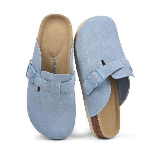 Dumalum Women's Suede Clog Leather Mules Arch Support Potato Shoes with Comfort Cork Footbed - Blue Clogs for Women Men Unisex Antislip Slippers Sandals - Image 1