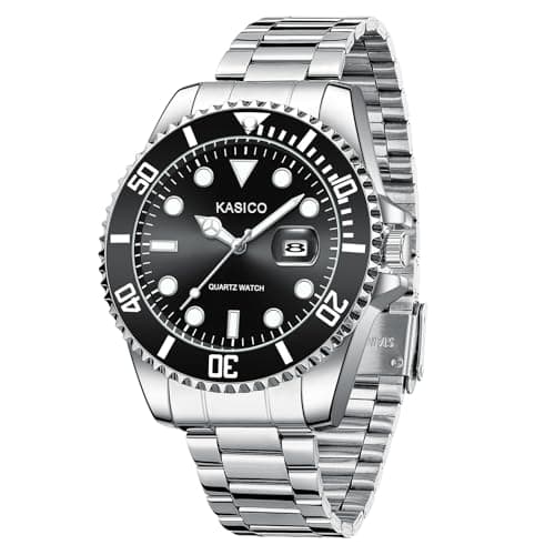 KASICO Watches for Men Analog Quartz Men's Wristwatch Luxury Casual Business Men's Watch Waterproof Stainless Steel Gift for Him (Silver Black Blue Green) - Image 1