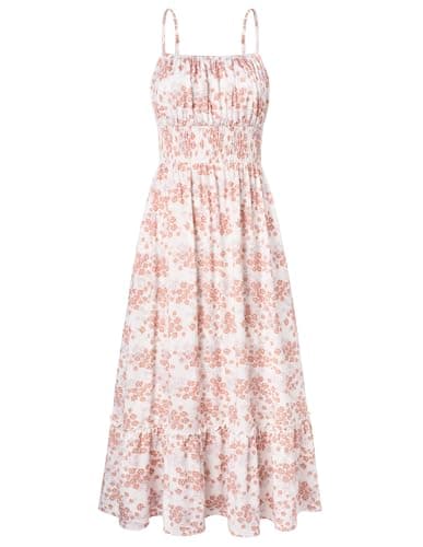 GRACE KARIN Summer Dresses for Women 2026 Vacation,Smocked Floral Maxi Dresses,Boho Beach Long Sundress Beige Floral XL - Image 1