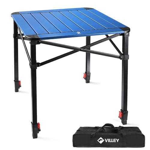 VILLEY Folding Camping Square Table with Carry Bag, Lightweight Aluminum Adjustable Square Table for Outdoor, Camping, Picnic, Backyards, BBQ, Medium - Image 1