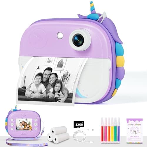 FAYOGOO Kids Camera Instant Print, Christmas Birthday Gifts for Girls Age 3-12, Ideal Toy for 3 4 5 6 7 8 9 10 Years Old Girls Boys, Toddler Camera Toys with 3 Rolls Print Paper & 32GB Card (Purple) - Image 1