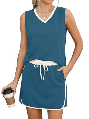 Casly Lamiit 2 Piece Skirt Sets for Women Sleeveless Summer Skort Set Athletic Set Vacation Travel Outfits Deep Azure M - Image 1