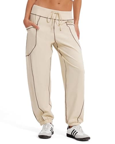 MOOSLOVER Women Baggy Casual Pants Cotton Lightweight Sweatpants Drawstring Mid Waist Athletic Lounge Joggers(M,Khaki) - Image 1