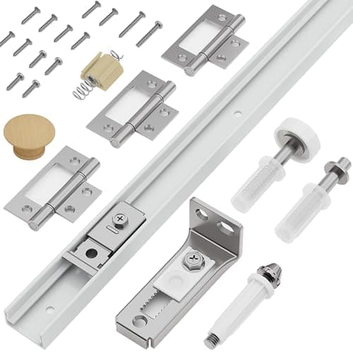 Ocyfym Closet Bifold Door Hardware & 24 Inch Track Kit, Folding Doors Bi-Fold Puertas Repair Replacement Kits for Bedroom Laundry, Parts with Rail Floor & Top Bracket Pivot Pin Guide Roller Hinge Knob - Image 1