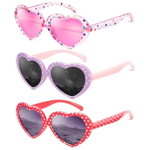 QALLY Kids Sunglasses Polarized Heart-Sunglasses: Toddler girls Sun Glasses with UV Protection for Youth Child 3Pack Age 3-12 - Image 1