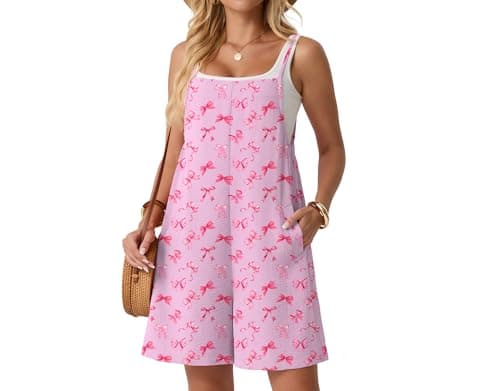 Lepunuo Rompers for Seniors Women Summer Casual Jumpers Bow Short Jumpsuits Overalls with Pockets Vacation - Image 1