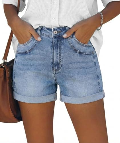 onlypuff Jean Shorts Women High Waisted Denim Shorts Cute Vocation Shorts Light Blue 10 - Image 1