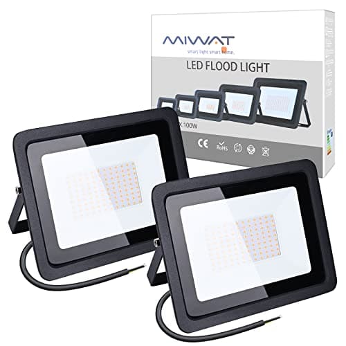 MIHEAL 110V 2 Pack 100W LED Flood Light, Warm White 3000K, IP68Waterproof Super Bright Security Lights, Outdoor Floodlight for Yard, Garden, Playground, Basketball Court - Image 1