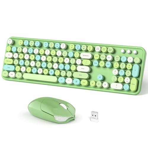 Dilter Wireless Keyboard and Mouse Combo, 104 Keys Full-Sized 2.4 GHz Round Keycap Colorful Keyboards, USB Receiver Plug and Play, for Windows, PC, Laptop, Desktop (Green Colorful) - Image 1