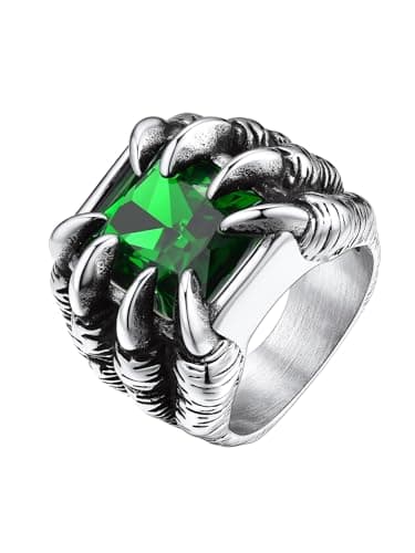 Bestyle Mens Stainless Steel Ring Gothic Demon Evil Dragon Claw Green Gem Stone Band Ring Green Emerald Ring Biker Punk Ring for Men Gift for Him, Anillos De Hombre, Size 8 - Image 1