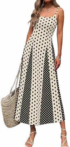 materasu Polka Dot Spaghetti Strap MidiDress with Pocket for Women Flattering A-Line Dress - Image 1