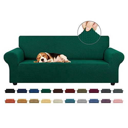 KEKUOU Stretch Sofa Cover Slipcover ,Couch Covers for 3 Cushion Couch Sofa pet Friendly (78"-94") Furniture Protector Sofa with Elastic Bottom for Kids,Dog, Jacquard Small Checked(Large,Hunter) - Image 1