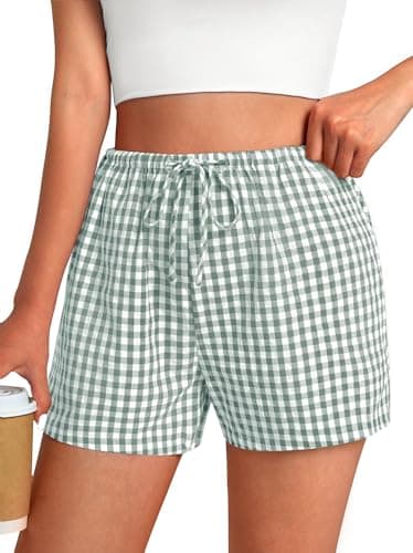 GKBK Boxer Shorts for Women Gingham Pajama 2026 Summer Spring Casual Lounge Sleep Plaid Shorts Y2K Beach Bottoms Trendy Green White Plaid L - Image 1