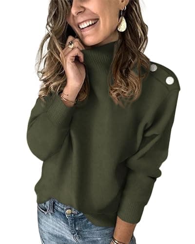 KIRUNDO Fall Sweaters for Women 2026 Striped Turtleneck Ribbed Knit Sweater Trendy Pullover Jumper Winter Fashion Clothing(B-Army Green, Medium) - Image 1