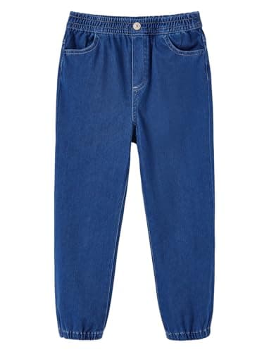 PATPAT Boys Jeans Size 10, Deep Blue Jogger Jeans with Pockets Relaxed Fit Elastic Waist Cargo Pants - Image 1