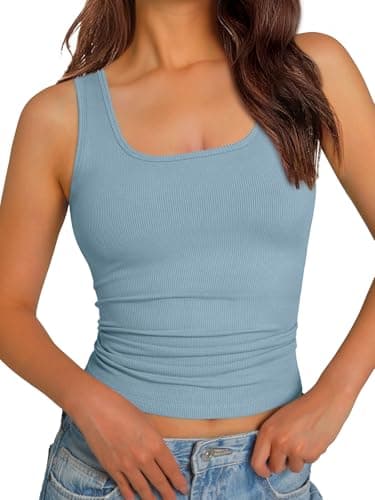 GKBK Women Sleeveless Workout Tops Racerback Athletic Running Yoga Tank Tops Lightweight Gym Clothes Sky Blue L - Image 1