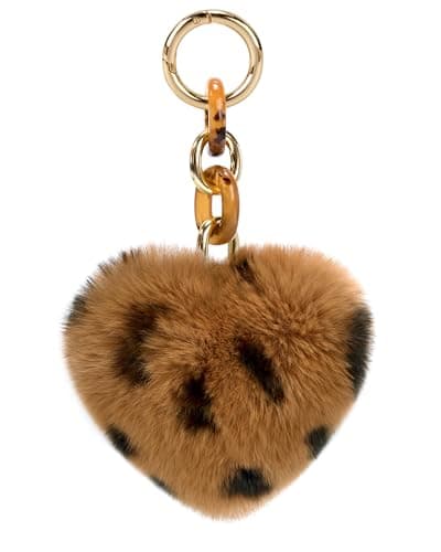 Stelle Pom Pom Keychain Rabbit Fur Bag Charms Fluffy Cute Keychains Purse Backpack Accessories Gifts for Girls/Women(Cheetah,Heart) - Image 1