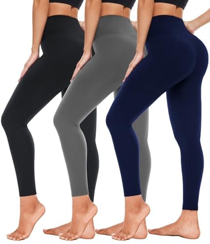 Leggings for Women 3 Pack-High Wasited Tummy Control Yoga Pants Clothing Leggins Duep Dup Cloths Leggingd Legginga Leghings Oants Pans Nirlon Thru Doop Legginhs(3 Pcs Black+Grey+Navy Blue,L-XL) - Image 1