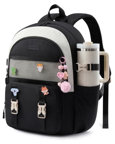 LOVEVOOK Cute School Backpack for Girls Ages 8-14, Lightweight Bookbag with Cartoon Charms & Pins, Back to School Backpack for Elementary & Middle School, Fits 15.6 Inch Laptop and 40oz Tumbler - Image 1