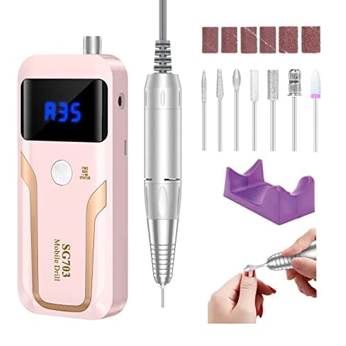 MOCOWIND Portable Nail Drill Professional 35000 RPM, Rechargeable Electric Nail File Machine Cordless E-File for Acrylic Gel Polishing Removing with Bits Kit for Manicure Salon Home, Pink - Image 1
