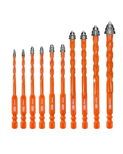 BGTEC Serrated Carbide Masonry Drill Bit Set - 10PCS 3/4/5 * 2/6 * 2/8 * 2/10/12MM Wood Drill Bits with a Quick Release Bit Holder for Wood Plastic Masonry Brick Tile Glass Concrete Marble - Image 1